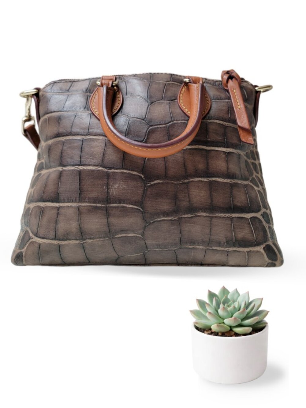 Dooney & Bourke Denison Mini Janine Satchel Brown Croc Embossed Leather Bag - Picture 4 of 9
